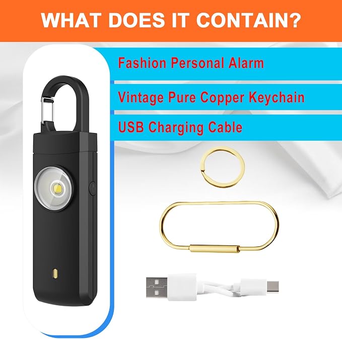 Personal Safety Alarm, 130dB Rechargeable Self Defense Siren with LED Strobe Light, USB-C Emergency Keychain Alarm for Women Kids Elderly (Aqua)