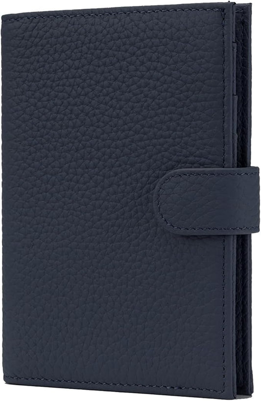Karmiir RFID Passport Holder Travel Wallet for Women, Leather Passport Cover Wallet with Card Holders SIM Slots,Zippered Coins Pocket and Cash Slot Slim Compact Travel Wallet (Blue Black)