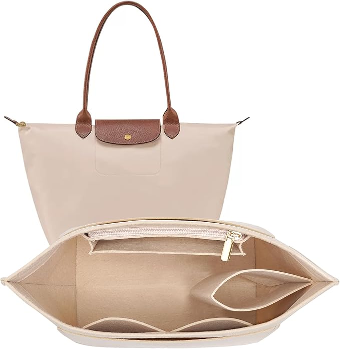 LOUKAYCCI Felt Purse Organizer Insert for Longchamp Le Pliage S Handbag Insert (Small，Beige)