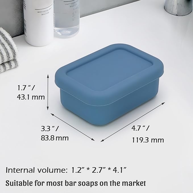 AIDIMMING Leak Proof Silicone Travel Soap Case with Drain Pad, Shatterproof Compact Bar Soap Container with Lid, Shatterproof Portable Soap Holder for Bar Soap, Travel Gym Camping(Dark Blue)
