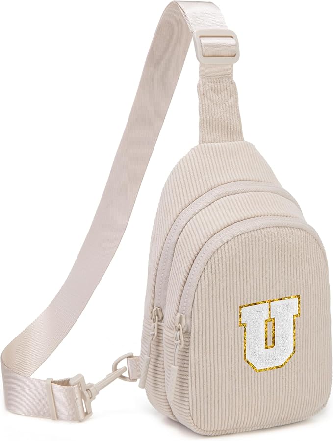 Viverte Small Corduroy Sling Bag Initial Crossbody Bag Fanny Pack for Girls Personalized Birthday Gifts for Teen Girls Gifts