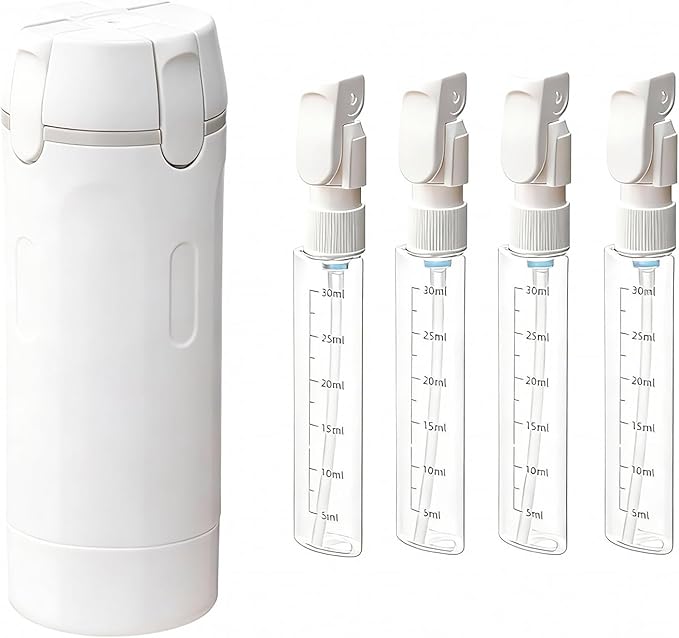4 in 1 Travel Dispenser Bottle, Refillable Leak Proof Travel Size Bottles for Toiletries, Shampoo, Body Wash, Lotion, Conditioner (White, 16.5cmx5.5cm, 30ml x 4, Plastic)