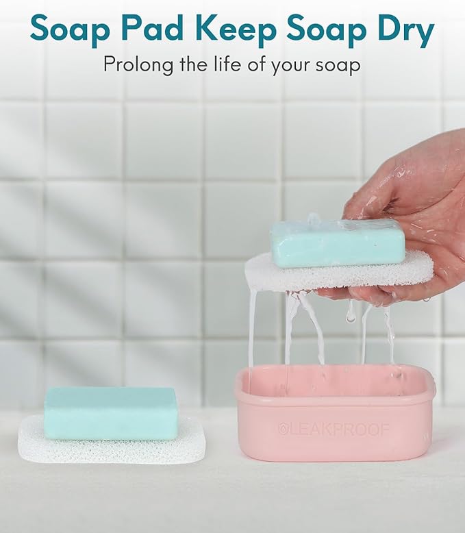 Quatish Large Leakproof Travel Soap Case, Solid Shampoo Bar Holder, Silicone Soap Box with Draining Layer, Enhanced Soap Container, Suitable for Camping, Gym, Bathroom, Outdoor Essentials, Pink