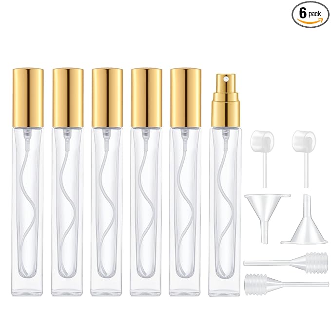 Lil Ray 10ml Perfume Atomizer for Men & Women. Refillable Glass Spray Bottle. Portable Fragrance Bottle for Travel,Party (6PCS,Gold)