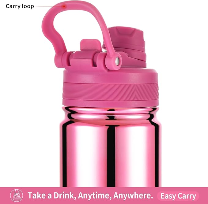mininoo 24 oz Insulated Water Bottle with 2-in-1 Straw & Spout Lid, BPA-Free & Leak-Proof, Stainless Steel Water Bottle for Sports, Travel, and School, Rose Pink
