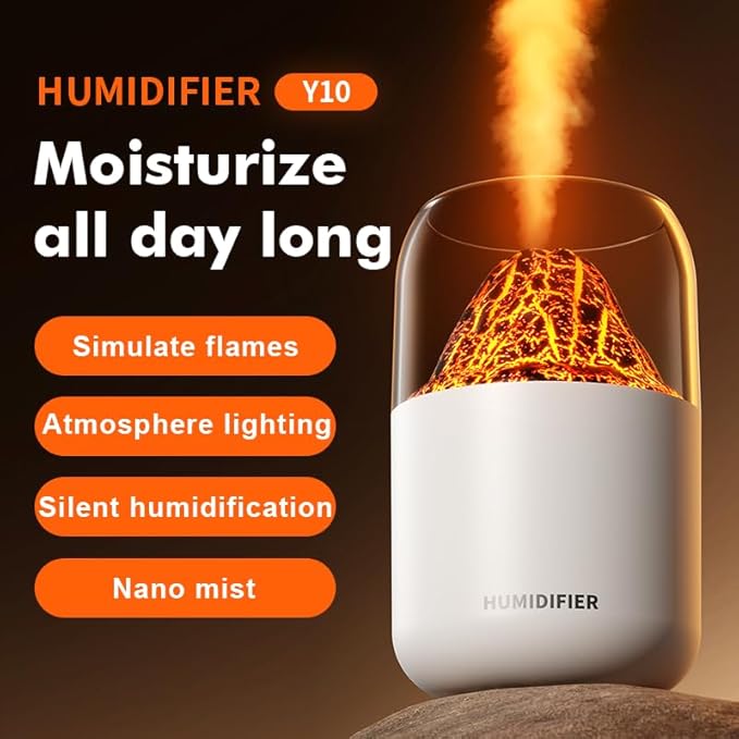Portable Mini Volcano Humidifier, 300ml Small Cool Mist Humidifier, USB Personal Desktop Humidifier for Baby Bedroom Travel Office Home, Auto Shut-Off, 2 Mist Modes, Super Quiet-white