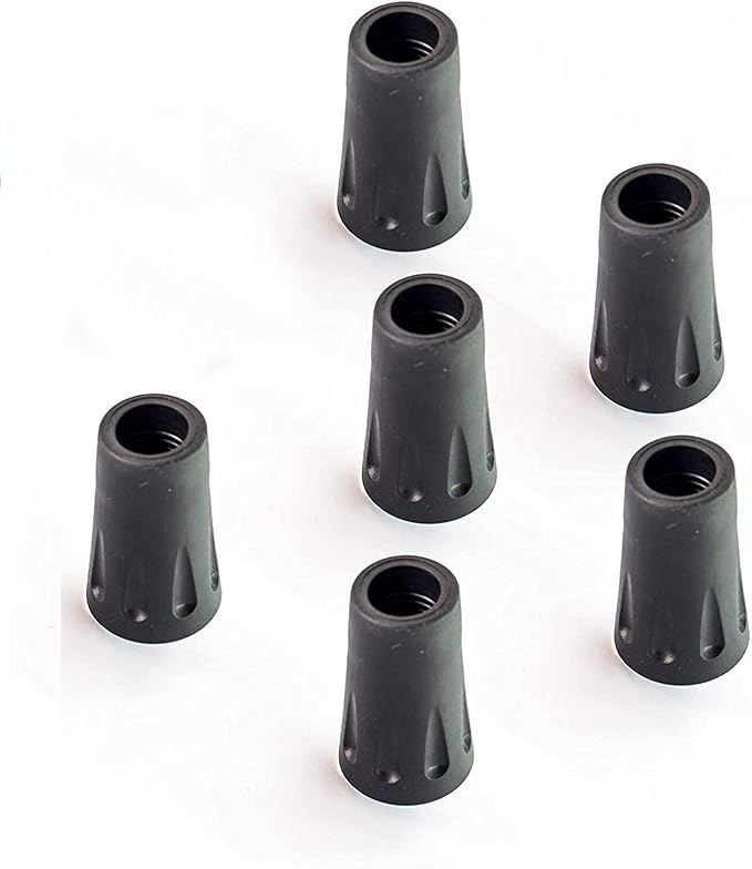 TrailBuddy Walking Stick Tips - Pack of 6 Replacement Rubber Cane Tips Fit Most Trekking & Hiking Poles w/Shock Absorption, Grip & Traction Protectors - 11mm Diameter