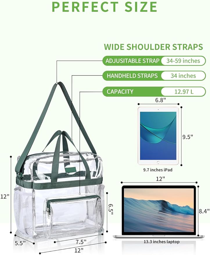 Bagenius Clear Tote Bag Stadium Approved, Game Day Satchel Bag with ‌Non-detachable Reinforced Strap for Concert, Work, Sport