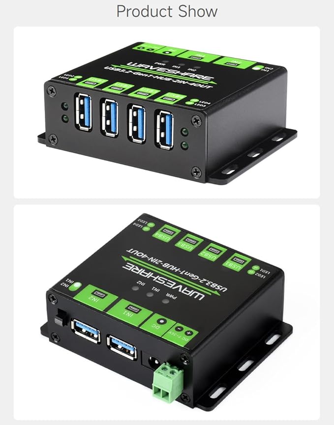 Waveshare Industrial Grade USB HUB, Extending 4X USB 3.2 Ports, Switchable Dual Hosts, Multi Protections