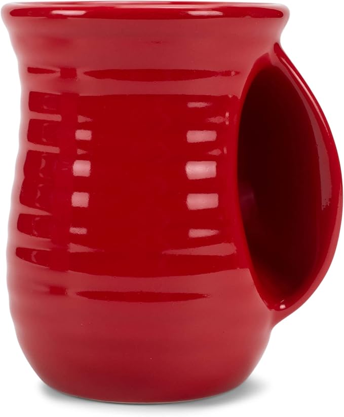 Elanze Designs Ribbed 14 ounce Ceramic Stoneware Handwarmer Mugs Set of 4, Red