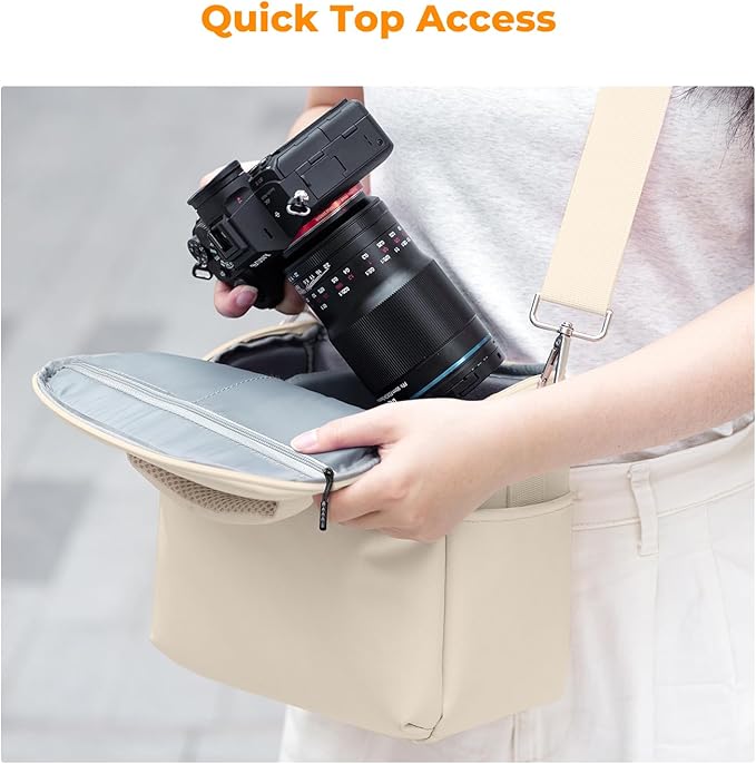 K&F CONCEPT Camera Sling Bag Small Crossbody Camera Case DSLR/SLR/Cute Compact Shoulder Photography Bags for Photographers-Beige