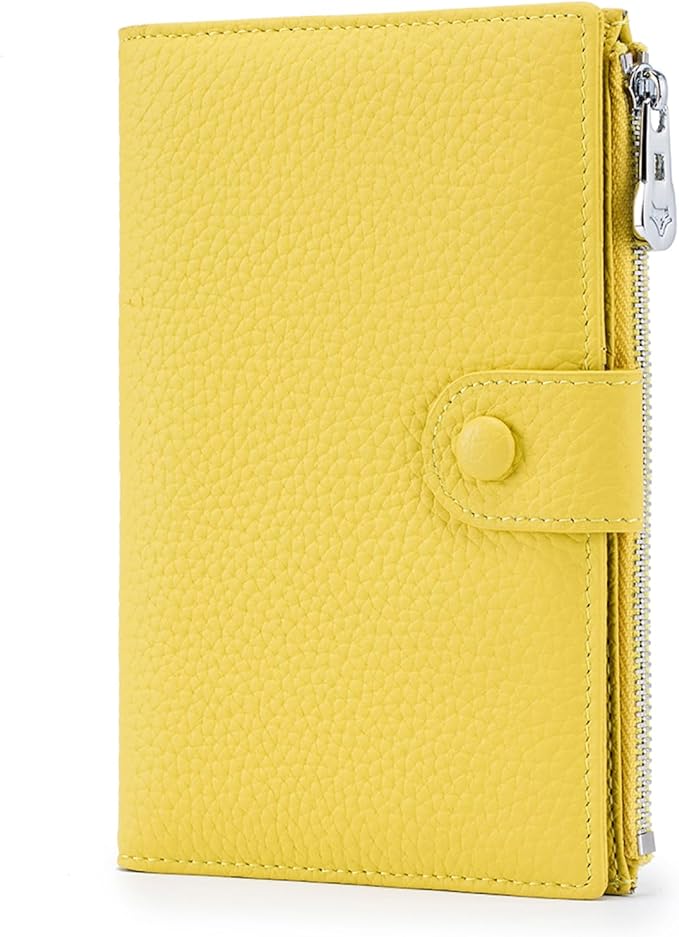 Genuine Leather RFID Blocking Passport Holder Wallet, Multi-Functional Travel Document Organizer with SIM Card Slots (Yellow)