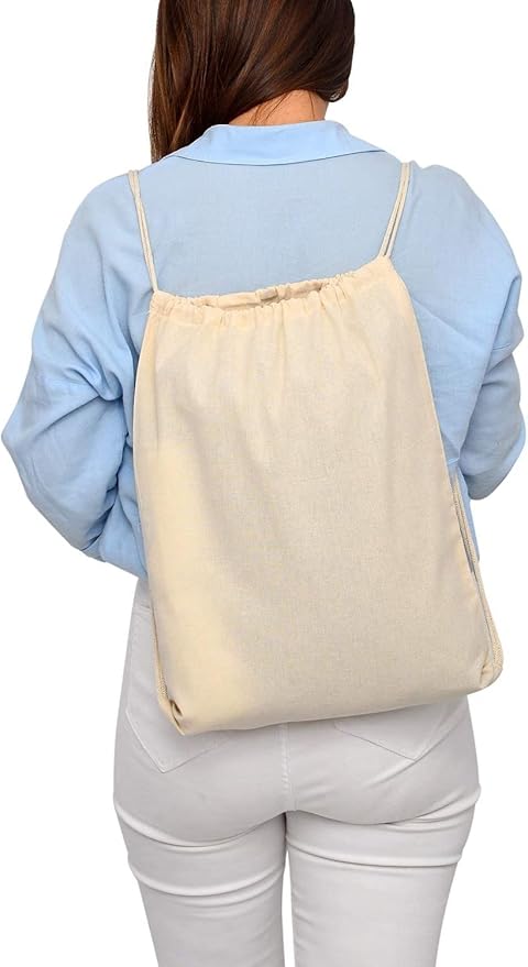 TBF (12 Pack) Set of 12 Durable Cotton Canvas Drawstring Backpack Bags (Medium (14" W x 18" H))