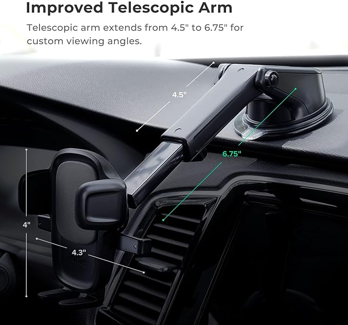 iOttie Easy One Touch Signature Dashboard & Windshield Universal Car Mount Phone Holder Desk Stand with Suction Cup Base and Telescopic Arm for iPhone, Samsung, Google, More Smartphones
