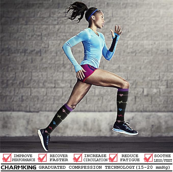 CHARMKING Compression Socks for Women & Men Circulation (8 Pairs) 15-20 mmHg is Best Support for Athletic Running,Cycling