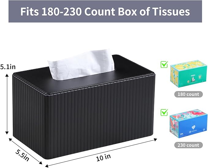 Extra Large Tissue Box Cover for Standard Size 180 to 230 Count Box of Tissues, PU Leather Rectangle Tissue Holder with Magnetic Closure (Black)