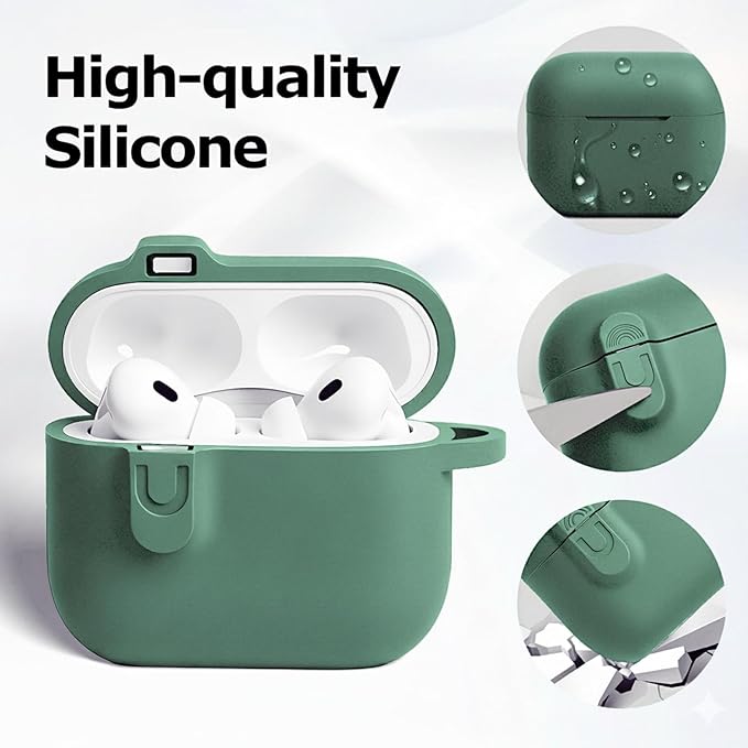 for AirPods 4 Case Cover with Cleaner Kit, Soft Silicone Cover for AirPods 4 Comes with Magnetic Lid Lock & Keychain-Solid for Women/Men,Pine Green