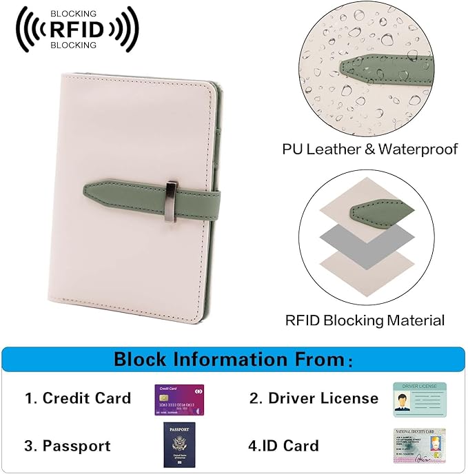 Passport wallets, Mulit-purpose RFID Blocking Passport Holder AirTag Wallet, Travel Wallet（Cream white）