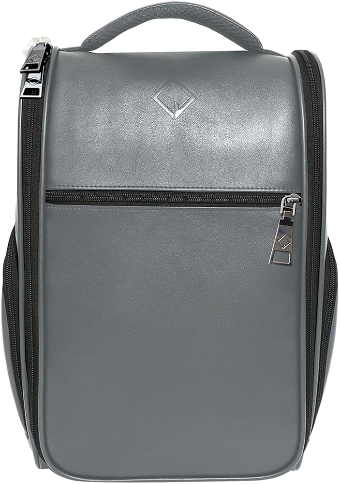CaddyDaddy Premium Golf Shoe Bag Zipper Sports Shoe Strap Bag with Side and Front Accessory Pocket for Storing Golf Accessories Golf Shoe Carry Bags (LUX Synthetic Leather | Grey)