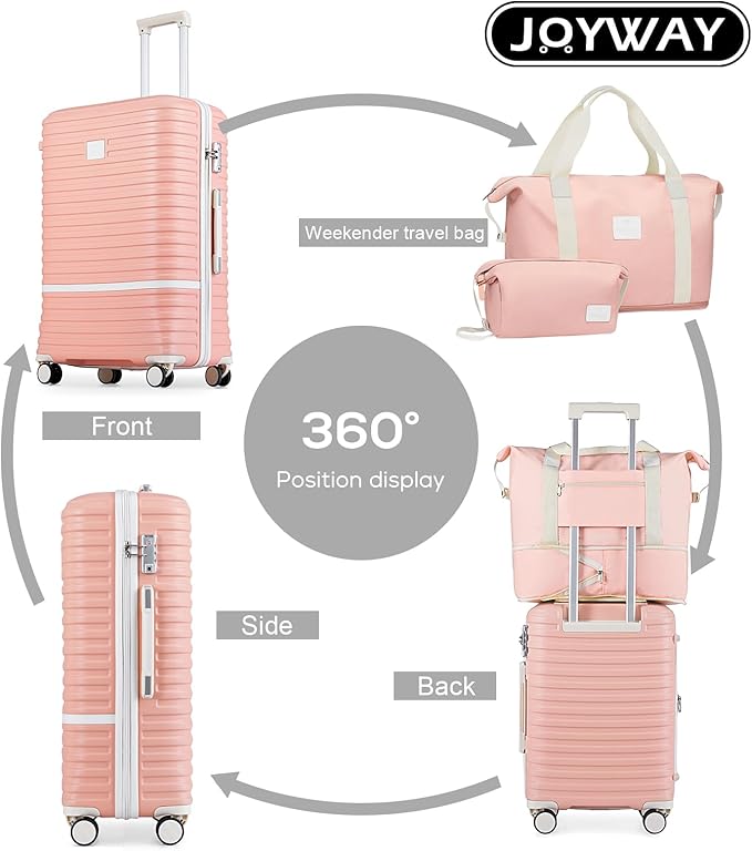 Joyway 28 Inch Large Luggage Hardside Suitcase with Spinner Wheel, Lightweight 3 Piece Suitcase Set with TSA Lock(Pink)