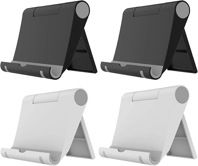 VOVIGGOL 4 Pack Cell Phone Stand for Desk, Foldable Cell Phone Holder Mobile Stand Phone Dock, Adjustable Tablet Stand Holder Compatible with iPhone 12 Pro 11 Xs X 8 iPad Samsung (Black & White)