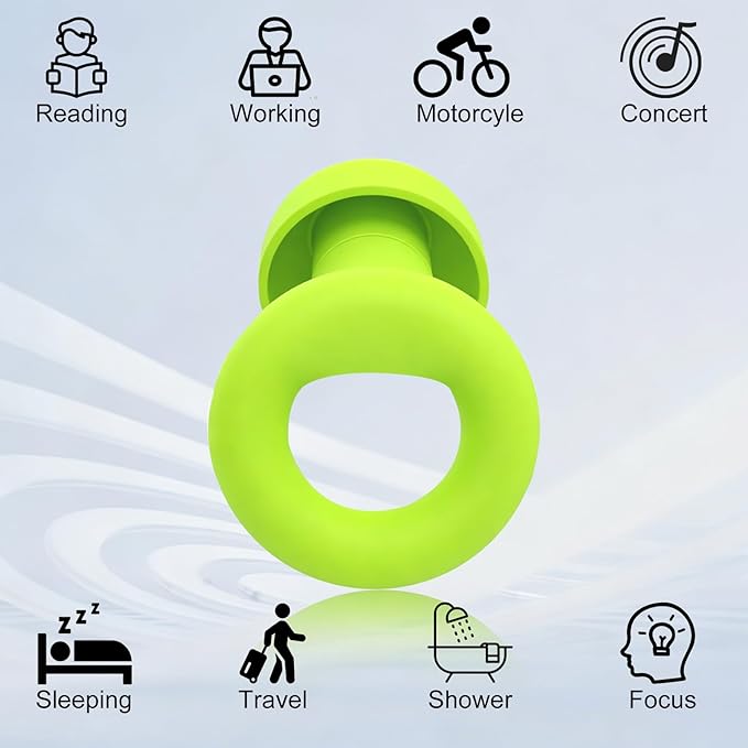 Ear Plugs for Noise Reduction–Super Soft, Reusable Hearing Protection in Flexible Silicone for Sleep, Noise Sensitivity & Flights-8 Ear Tips in XS/S/M/L–27dB Noise Cancelling–Light Green