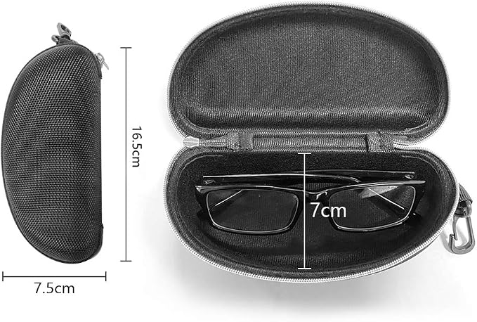 3 Pack Zipper Shell Eyeglasses and Sunglasses Case with Plastic Carabiner Hook