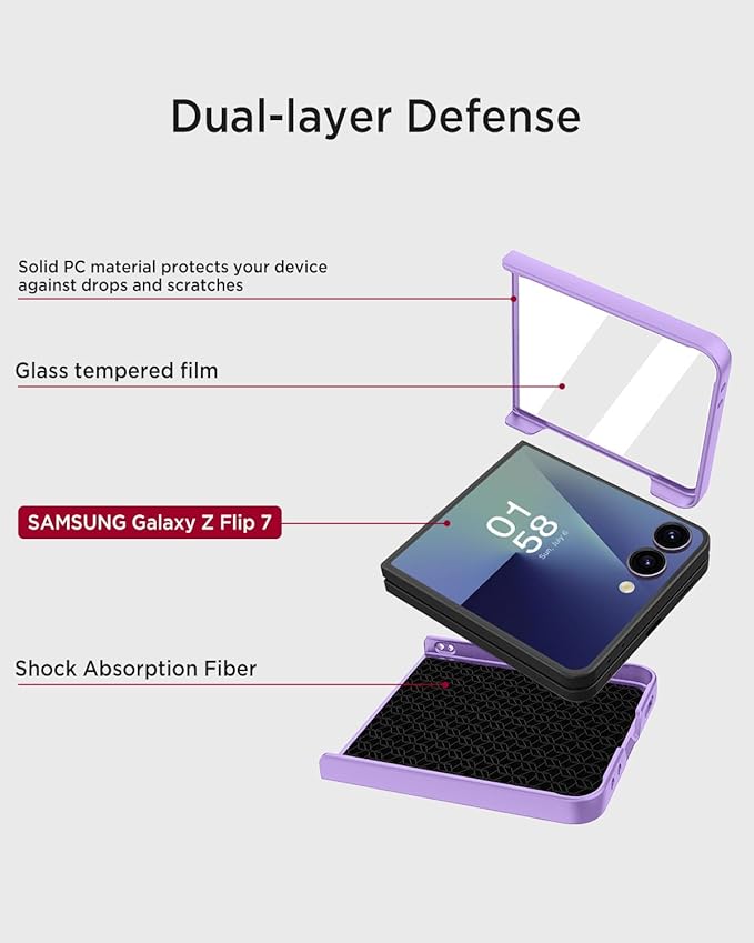 Miimall Slim Fit for Z Flip 7 Case Anti-Scratches,Dustproof Hard Rugged Durable Thinnest Drop-Proof Shock-Proof Non-Slip Lightweight Grip Full Body Cover,Flip7 Phone Case with Screen Protector,Purple