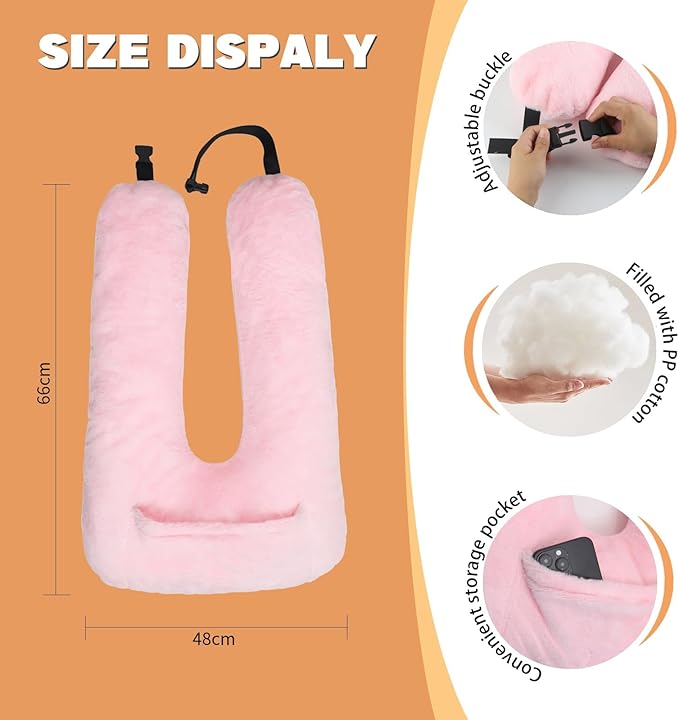 Car Pillow for Kids & Adults, U-Shaped Soft Car Travel Pillow for Sleeping, Head & Neck Support Pillow for Car Seat, Ideal for Road Trips and Long Car Rides, Pink