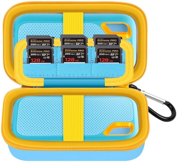 COMECASE Dual SSD Case for SanDisk Extreme Portable SSD & Extreme Pro, Hard Drive Storage Bag Fits 1TB 2TB 4TB 8TB External Solid State Drive, with 12 SD Card Slots, for Travel - Sky Blue (Box Only)