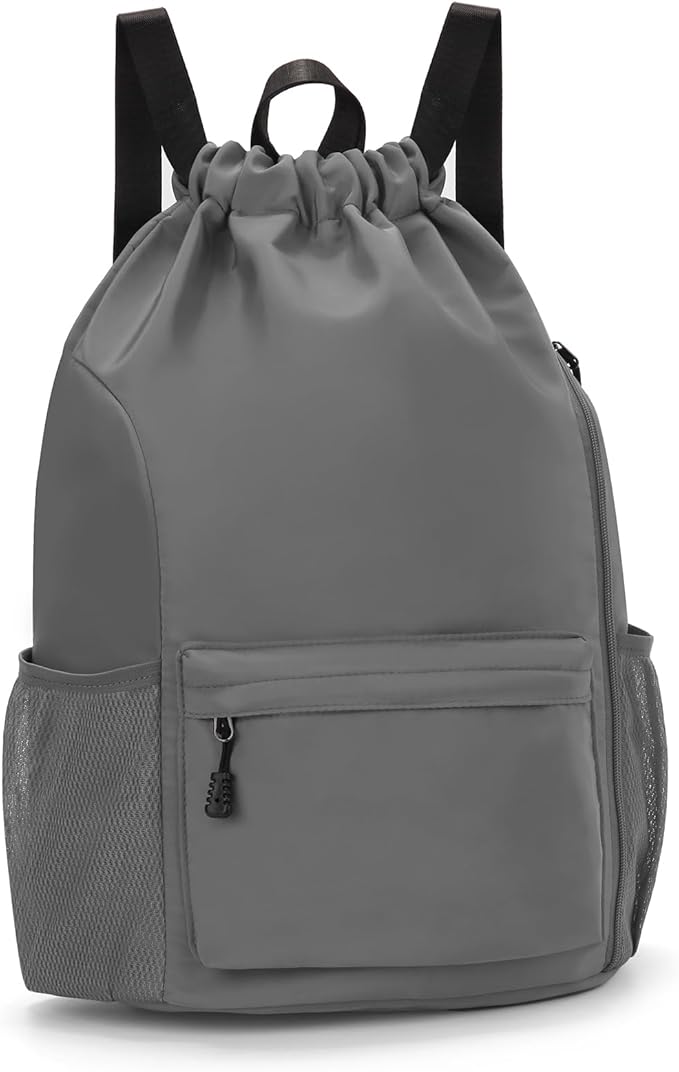 Valleycomfy Waterproof Drawstring Gym Backpack Bag for Men & Women,Sports Gym Bag with Side Pocket Dark Grey