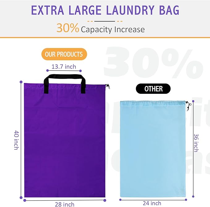 Isink Extra Large Heavy Duty Laundry Bag - 28" x 40", Travel Laundry Bag for Dirty Clothes, Purple