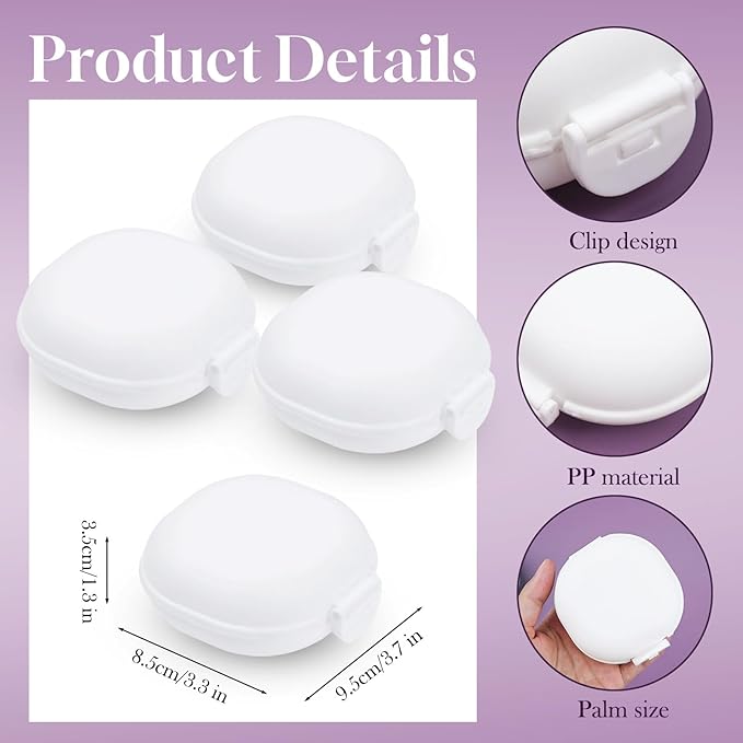 4 Pcs Plastic Cotton Round Holder, Cotton Round Travel Case, Lightweight and Easy to Carry with Sealed Snap-on Lid, Accessories Jewelry Organizer(3.4 x 1.5in,White)