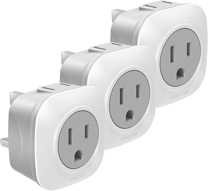 3 Pack UK Ireland Travel Plug Adapter, VINTAR International Power Adaptor with 2 American Outlets, 2 in 1 European Plug Adapter for USA to British England Scotland Irish London Hong Kong (Type G)