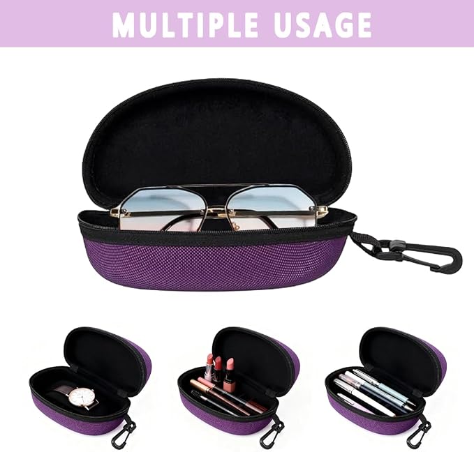 3pcs Sunglasses Case Box, Travel Zipper Hard Shell Eyeglasses Case Scratch Resistant Glasses Hook Glasses Organiser