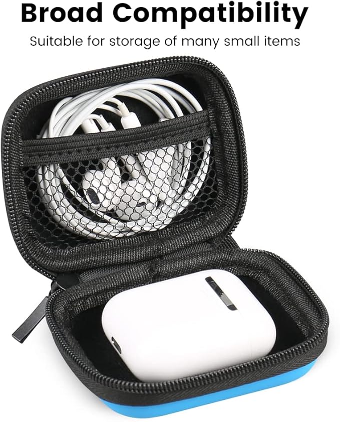 Earphone case, RISETECH Earbud Carrying Case Holder Hard EVA Headphone Small Zipper Pouch Compatible with Beats Fit Pro, TOZO A1, Bose Soundsport, EarPods, AirPods, Sony Wired Earbuds with Clip -Blue