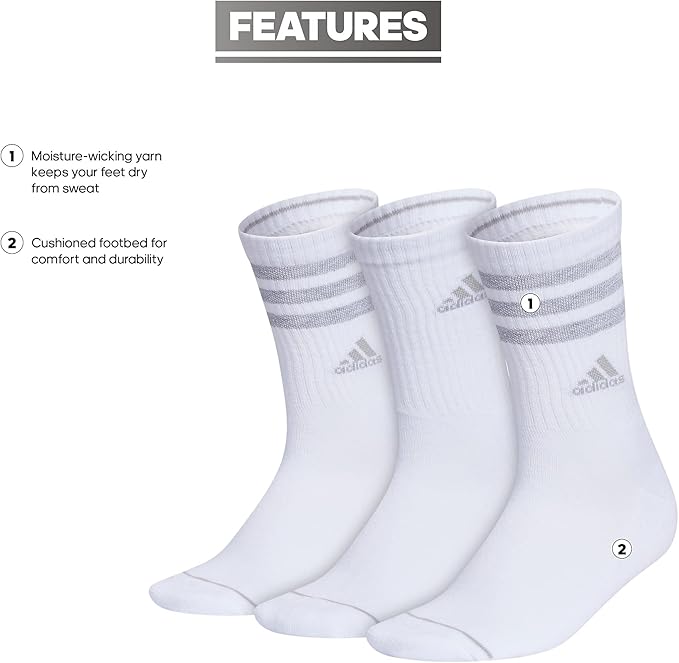 adidas Women's Cushioned Crew Socks (3 Pairs) Durable & Comfortable