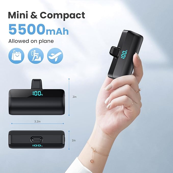 [2-Pack]Mini Portable Charger for iPhone 17/16/15,Upgraded 5500mAh PD Fast Charging USB C Power Bank,Travel Essentials Battery Pack for iPhone 17/17 Pro Max /Air/16/15 Series Galaxy Android-Black+Blue