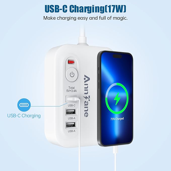 European Travel Plug Adapter with 4FT Extension Cord, (Not for UK) US to European International Plug Adapter Travel Essentials France Germany Greece