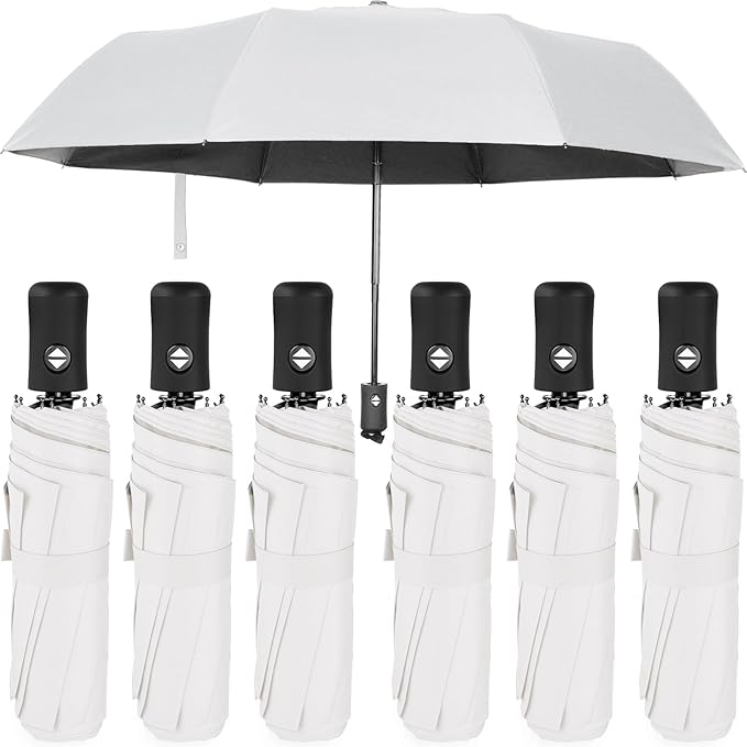 Jexine 6 Pcs Windproof Travel Umbrella for Rain Compact Small Automatic Lightweight Portable Umbrella for Men Women Backpack