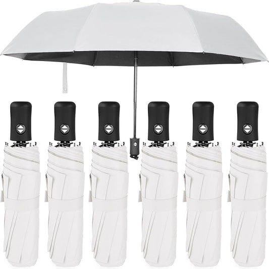 Jexine 6 Pcs Windproof Travel Umbrella for Rain Compact Small Automatic Lightweight Portable Umbrella for Men Women Backpack