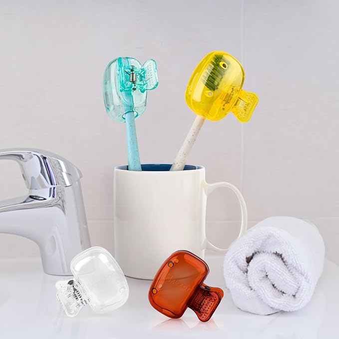 Hxezoc 4 Pack Travel Toothbrush Head Covers Toothbrush Protector Cap Brush Pod Case Protective Portable Plastic Clip for Household Travel, School, Bathroom, Camping, Business