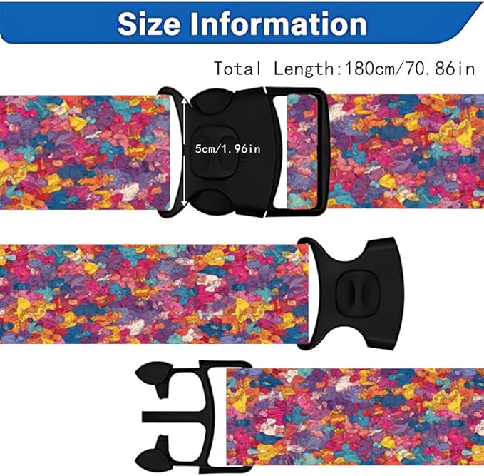 2 Pack Luggage Straps for Suitcases, Adjustable Travel Belt with Buckle, 2" Wide Heavy Duty Suitcase Straps for Summer Vacations, Graduation Trips, Vibrant Graffiti Collage Pattern, Multi