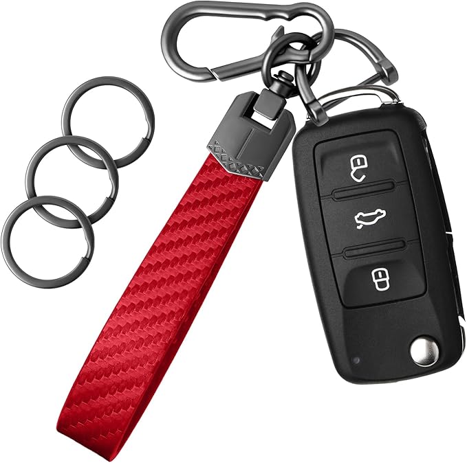 OHKYOOT Leather Car Keychain,Carabiner Clip Key Fob Keychain for Home Car Keys Women Men