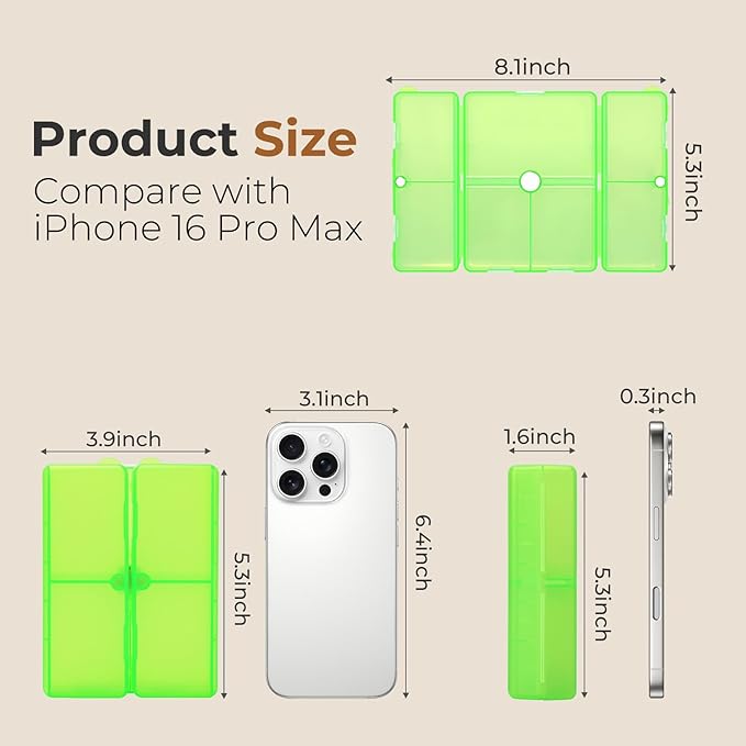 FYY Daily Pill Organizer,7 Compartments Portable Pill Case Travel Pill Organizer,[Folding Design] Large Pill Box for Purse Pocket to Hold Vitamins,Cod Liver Oil,Supplements and Medication-Clear Green