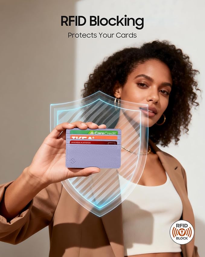 FINTIE Slim Minimalist Front Pocket Wallet, RFID Blocking Credit Card Holder Card Cases with ID Window for Men Women, Lilac Purple