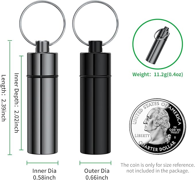 Small Pill Box,(2 Pack) Keychain Pill Holder Portable Mini Travel Pill Container Metal Case Bottle with Keyring