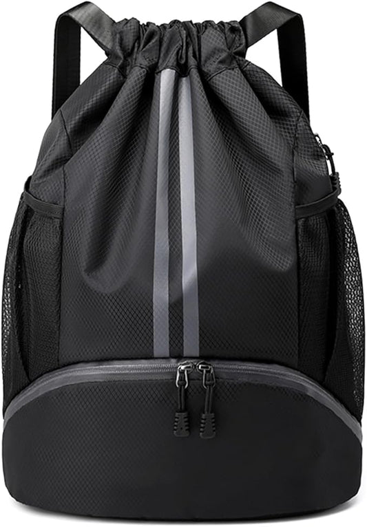 JELUTAR Drawstring Backpack Gym Bag with Shoes Compartment for Soccer, Basketball, Swim, Water-Resistant String Backpack Beach Cinch for Women Men