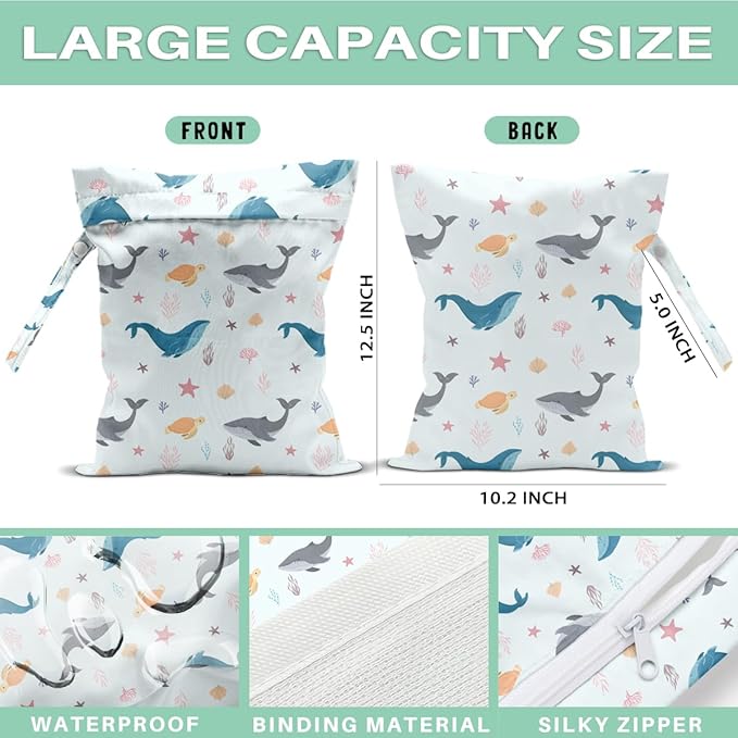 Wet Dry Bags for Diaper Waterproof Swimsuit Washable Reusable Bag for Beach Diapers Dirty Yoga Gym Clothes Plant Gifts for Men Baby Friend Women 12.5x10.2 Inches