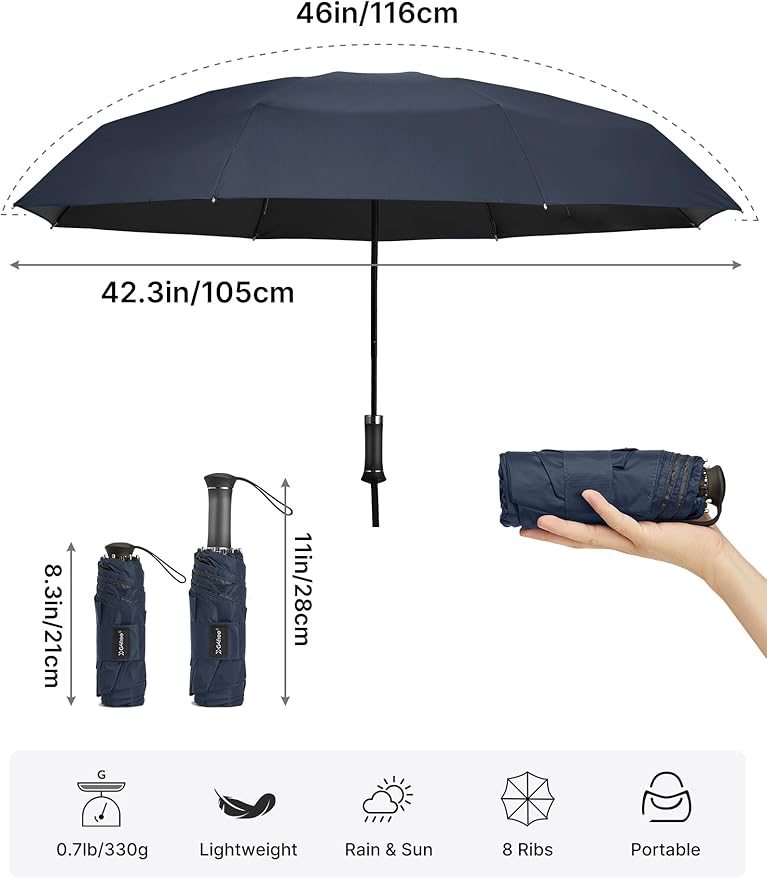 G4Free 46 Inch Mini Lightweight Travel Umbrella, Portable Super Slim Pocket Umbrella, Extendable Built-in Handle, UPF 50+ UV Protection, Compact size for Backpack & Purse